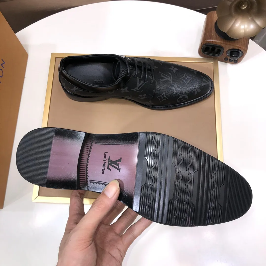 Men's shoes💰460💰【LOUIS VUITTON】(sheepskin lining) new cowhide LV formal shoes🎩🎩❗️🆘made one to one at the counter🎩original quality, imported cowhide upper➕full sheepskin lining➕original rubber outsole, {high quality visible}👣Size: 38-45 (45 custom-made)